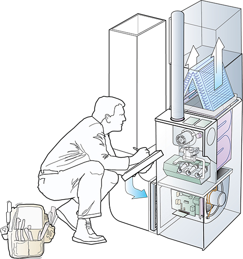 technician recording HVAC information