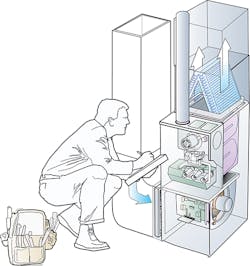 technician recording HVAC information technician recording HVAC information