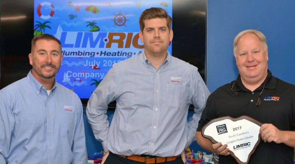 To recognize and honor LimRic for their achievements, representatives from Johnstone Supply visited the company&rsquo;s North Charleston office to provide staff with breakfast and present David Miles, LimRic&rsquo;s owner, with a plaque.