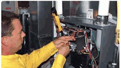 Step 2: Hook up your multimeter in series with the flame sensor and the sensor wire, and fire the furnace in a heat cycle.