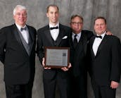 Shown with the R&amp;D Magazine Award for the ClimateMaster Trilogy Q-Mode geothermal heat pump system are, from left: Van Baxter, senior engineer, Oak Ridge National Laboratory (ORNL); Shawn Hern, product engineer, ClimateMaster; John Bailey, senior vice president, sales, ClimateMaster; Wes Wostal, vice president, engineering, ClimateMaster.