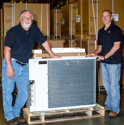 Good news Steve Intagliata left and Bob Martin of Unico Inc were all smiles when a shipment of the new iSeries multisplit HVAC systems arrived at their facility in St Louis