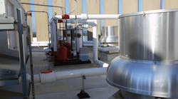 This view of the Portage Trail Village rootop shows two of the seven air handlers installed by Air Force One and the main pumping station Photos by Terry McIver This view of the Portage Trail Village rootop shows two of the seven air handlers installed by Air Force One and the main pumping station Photos by Terry McIver