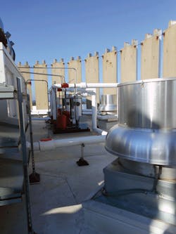 This view of the Portage Trail Village rootop shows two of the seven air handlers installed by Air Force One and the main pumping station Photos by Terry McIver This view of the Portage Trail Village rootop shows two of the seven air handlers installed by Air Force One and the main pumping station Photos by Terry McIver