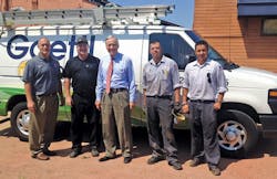 Pictured at the St Catherine school replacement project are from right to left Norman Ballesteros installer for Goettl Fermin Nevarez installer for Goettl Randy Pullen member of the Goettl board of directors Greg Akers service manager Goettl and Rob Rogers principal of St Catherine of Siena Pictured at the St Catherine school replacement project are from right to left Norman Ballesteros installer for Goettl Fermin Nevarez installer for Goettl Randy Pullen member of the Goettl board of directors Greg Akers service manager Goettl and Rob Rogers principal of St Catherine of Siena