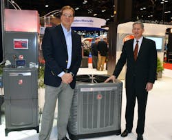 Emerson39s Brent Schroeder left and Rheem39s Chris Peel shared the news that Rheem39s Prestige Series would incorporate Emerson Copeland Scroll variable speed compressors Photo by Terry McIver Emerson39s Brent Schroeder left and Rheem39s Chris Peel shared the news that Rheem39s Prestige Series would incorporate Emerson Copeland Scroll variable speed compressors Photo by Terry McIver