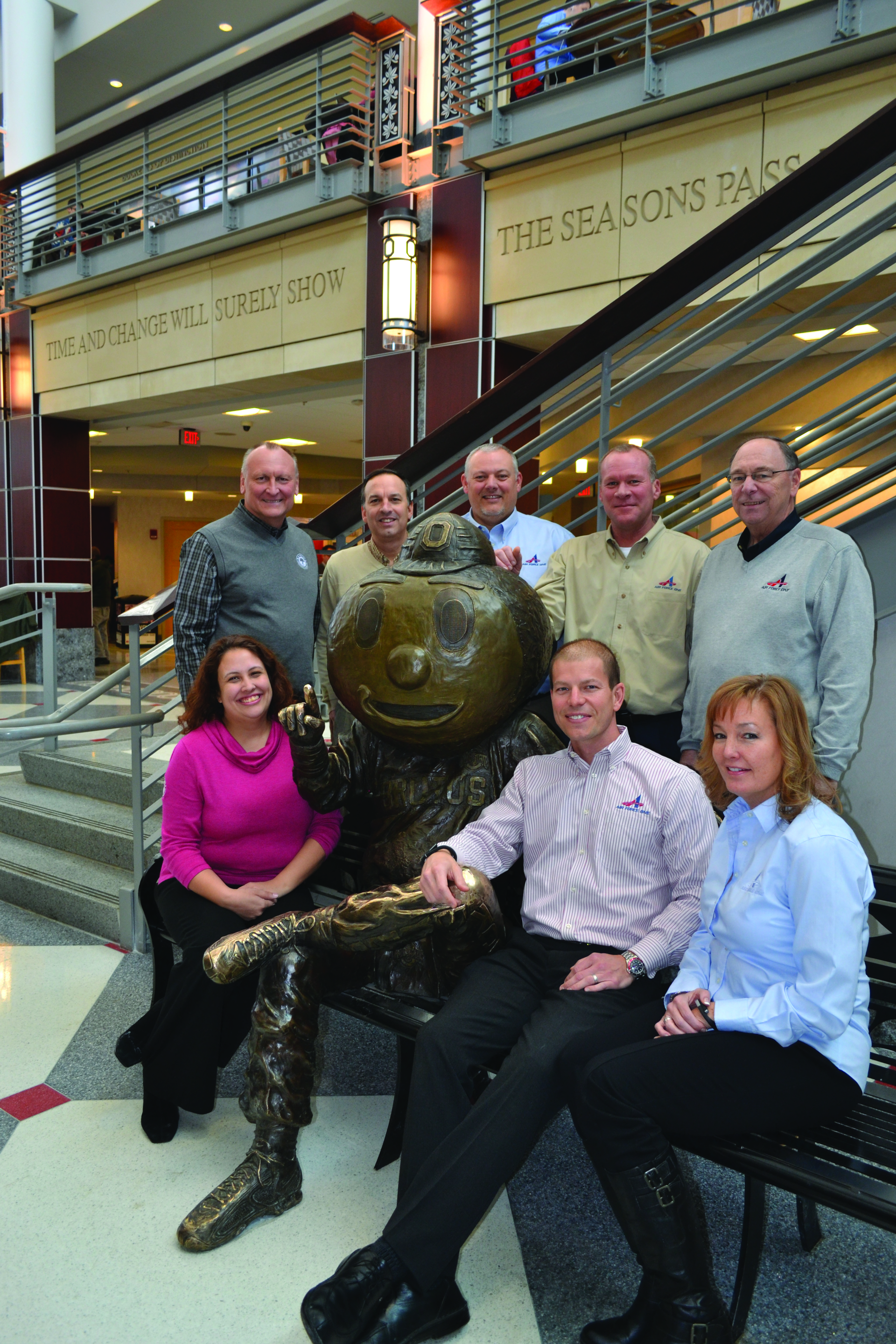 Back row from left Mike Pitzo Jeffrey Green PE Richard Lane Paul Postle Mike Goodell Front row from left Rachel Kutay Brutus Buckeye Greg Guy and Michelle Lyke Photo by Terry McIver