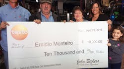 Emidio Monteiro, second from left, owner of Eurotech Climate Systems LLC, Pawtucket, RI, accepts the Testo Fall 2014 Race Car Trip Sweepstakes prize check with his family. Photo courtesy Testo.
