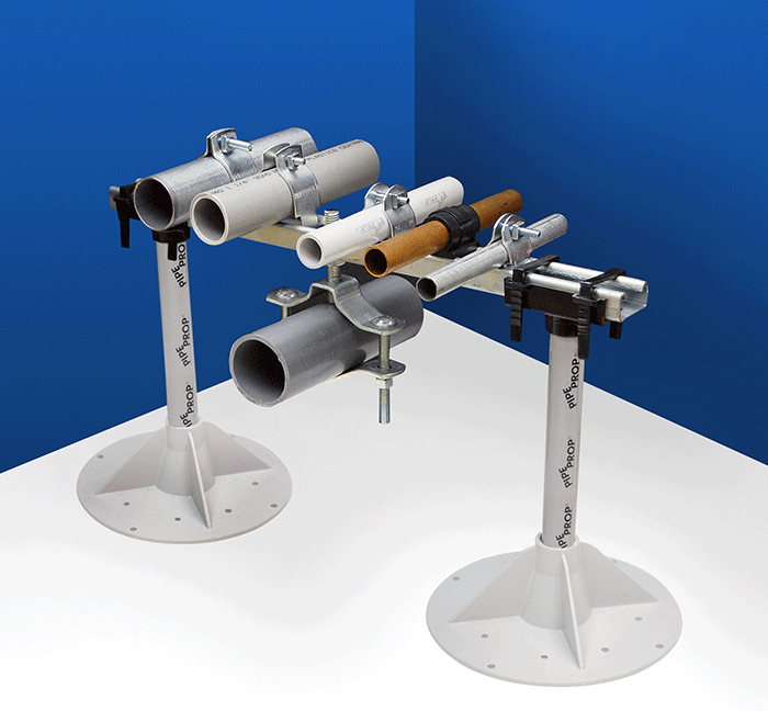 Pipe Prop with Unistrut Receiver can be quickly glued to any 34in PVC electrical conduit and can handle sidebyside groups of pipes