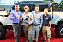 Mark Klein, left, president of sales &amp; marketing at Klein Tools, Joey Hall, the Klein Tools 2015 Electrician of the Year, David Klein, product manager at Klein Tools, and Thomas R. Klein Jr., and president operations research &amp; development at Klein Tools.