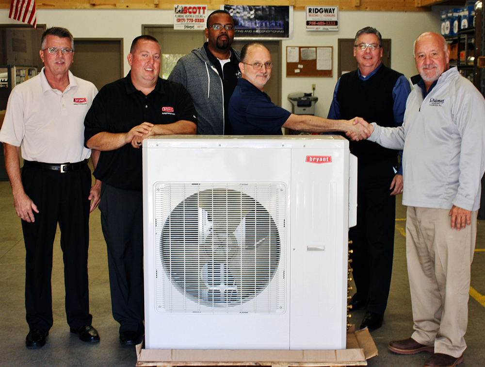 Shown at the donation of a Bryant ductless system are from left Jeff Poland a Bryant Factory employee John Taylor of Habegger Billy Royal MTI Director of Education Mike Puckett Lead HVAC Instructor Rod AlleeCampus Director and Jeff Chapman Chapman Heating and Air ConditioningPhoto Bryant