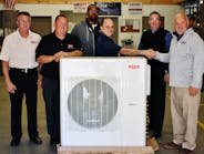 Shown at the donation of a Bryant ductless system are, from left: Jeff Poland, a Bryant Factory employee; John Taylor of Habegger; Billy Royal, MTI Director of Education; Mike Puckett, Lead HVAC Instructor; Rod Allee,Campus Director; and Jeff Chapman, Chapman Heating and Air Conditioning. Photo Bryant