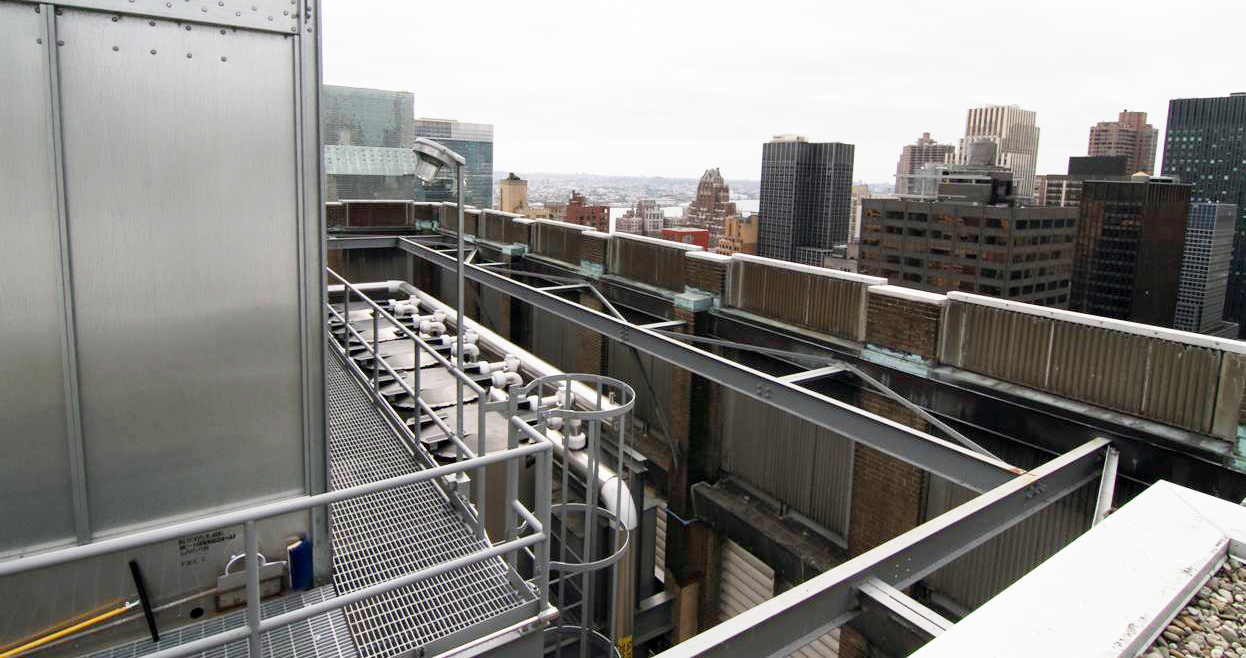 The CALMAC ice storage tanks are visible in the lower level of the TIAACREF building39s rooftop assembly