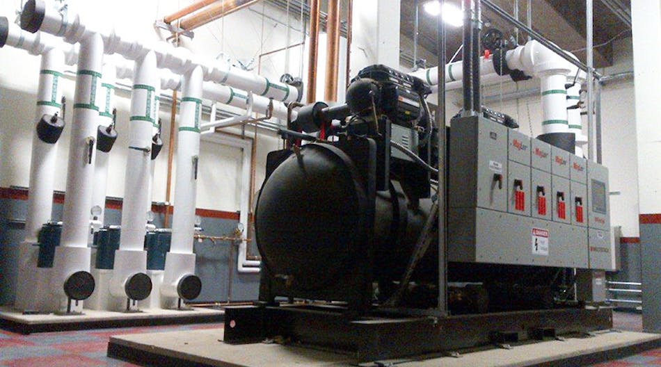 The engineer suggested replacing the screw chillers with a standard, water-cooled centrifugal chiller and replacing the evaporative condensers with cooling towers. Ten- or 12-in. diameter piping and pumps would circulate condenser water from the basement to the rooftop.