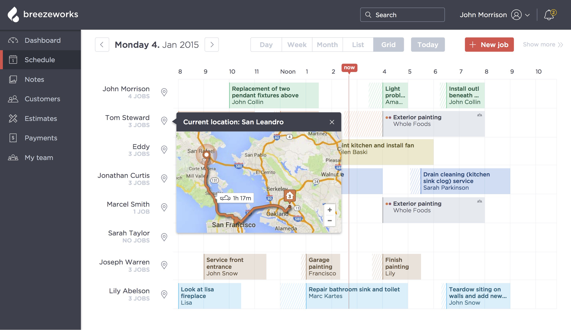 Owners can get a single view of their whole teamrsquos schedule broken out by employee and quickly dragdrop jobs to adjust assignments