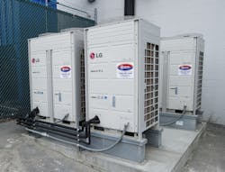 The bulky 50 ton DX unit on the roof was replaced by a pair of small aircooled outdoor units on the ground Photos courtesy LG The bulky 50 ton DX unit on the roof was replaced by a pair of small aircooled outdoor units on the ground Photos courtesy LG