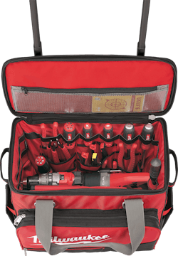 The main compartment provides a place to store larger tools while a folddown front portion of the bag reveals additional tool amp equipment storage pockets The main compartment provides a place to store larger tools while a folddown front portion of the bag reveals additional tool amp equipment storage pockets