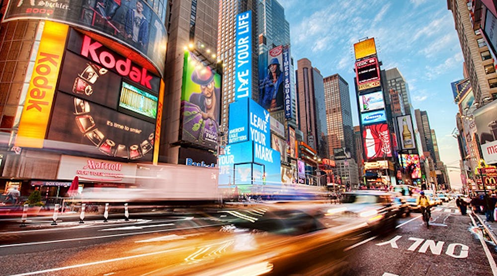 From a website entitled, &apos;New York City Times Square Action Traffic GDEFONRU.&apos;
