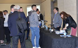 AHR attendees talk with speakers from nonprofit BSRIA global trends in heating, renewables, cooling, refrigeration, IoT and wellness buildings. AHR attendees talk with speakers from nonprofit BSRIA global trends in heating, renewables, cooling, refrigeration, IoT and wellness buildings.