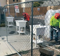 Soon to be a familiar sight at the site: portable handwashing stations.
