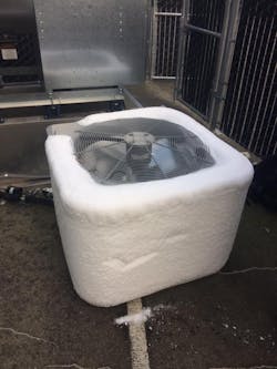 Required evaporator temperature is often well below the freezing temperature of water (32 degrees F; 0 degrees C), which means that ice can build up on the coils and prevent the movement of air and heat into the refrigerant.