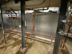 Piping fabricated and located behind AHU. Baikal Mechanical. Piping fabricated and located behind AHU. Baikal Mechanical.