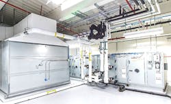 To achieve the owner’s goal of energy efficiency, the HVAC system for this new facility utilized the existing campus chilled water and steam loops to feed heat into the building. Wiegmann Associates. To achieve the owner’s goal of energy efficiency, the HVAC system for this new facility utilized the existing campus chilled water and steam loops to feed heat into the building. Wiegmann Associates.