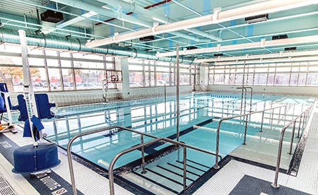 The VA Center pool facility. Wiegmann installed air handling units, fan coil units, air terminal units, unit heaters, exhaust fans, an energy recovery unit, direct heat recovery chiller, heat exchangers and steam humidification. Wiegmann Associates