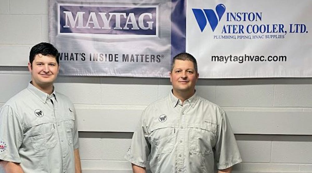 Kirk Craddick and Keith Craddick, co-partners at the new Winston Water Cooler, Lubbock, Texas, now distribute Maytag equipment.