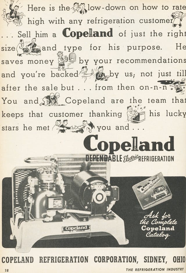A Copeland ad from 1945, as it appeared in &apos;The Refrigeration Industry&apos; magazine, the precursor to Contracting Business.