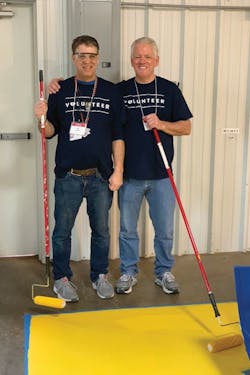Nortek Air Solutions President Buddy Doll and CFL resident Allen painted OSHA walkways at the Filters for Life facility. Nortek Air Solutions President Buddy Doll and CFL resident Allen painted OSHA walkways at the Filters for Life facility.