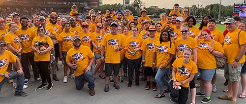 The Griffin Service team takes in a game by the Jacksonville Jumbo Shrimp, the Miami Marlins farm club. They all wore their &apos;Legendary&apos; T-shirts.