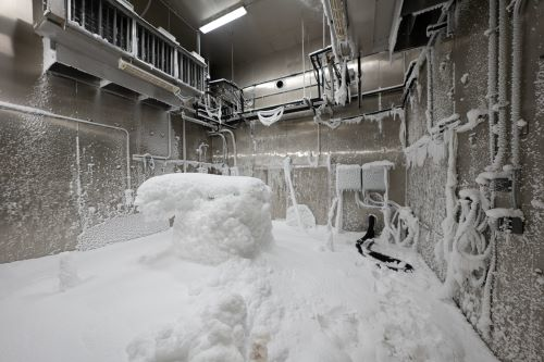 An ice chamber tests product endurance in extreme cold and ice conditions.
