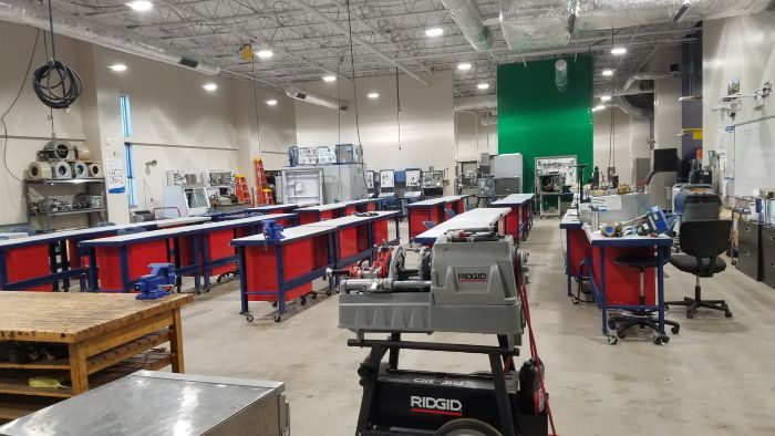One section of the HVACR and trades lab training area at Emily Griffith Technical College.