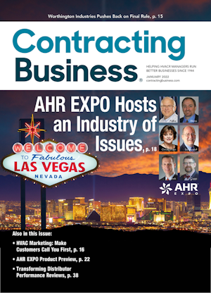 Our January cover is devoted to the AHR EXPO, and pictures six of the many industry experts who will be speaking on the issues during educational sessions.