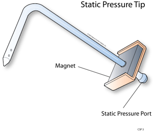 A static pressure tip is a small metal tube about four inches long. It costs around $10 to $15 and is available across the industry.