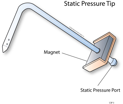 A static pressure tip is a small metal tube about four inches long. It costs around $10 to $15 and is available across the industry.