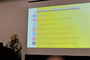 Crystal Williams, founder of Lemon Seed Marketing, explains to 2022 AHR Expo attendees how they can promote their companies to recruit new talent.