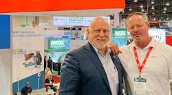 Target Sales President Dale Moody, left, with Fujitsu President and CEO Matt Peterson during the recent AHR EXPO trade show in Las Vegas.