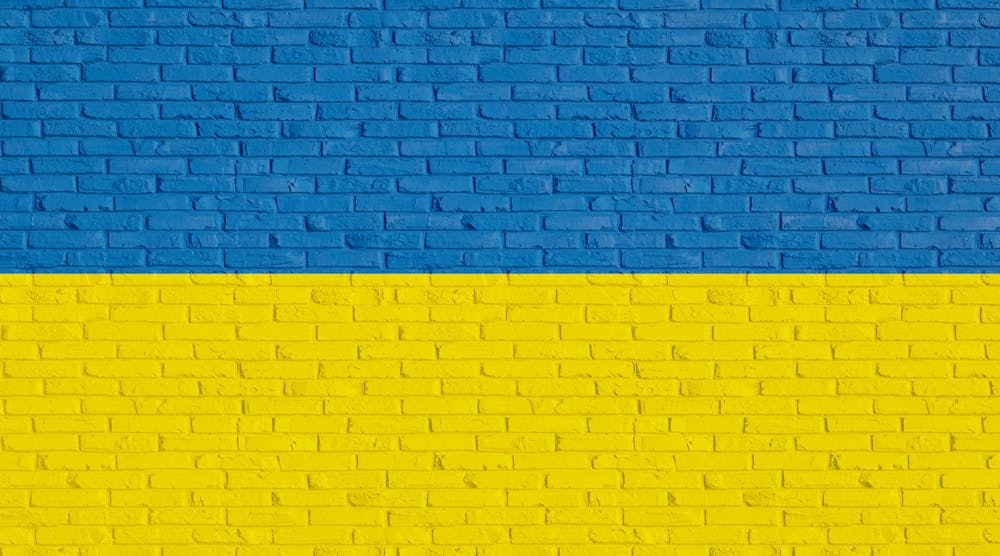 Brick Wall Ukraine Flag Colors Getty Images 1375191854