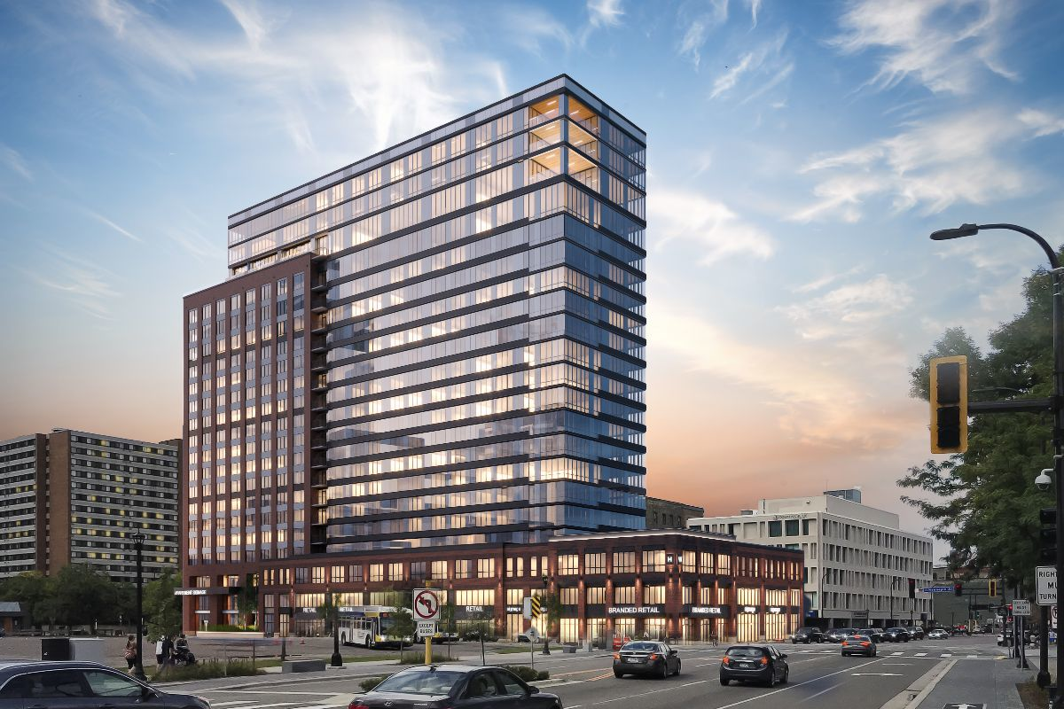 The retail and apartment complex is located on the border of North Loop and Downtown Minneapolis.