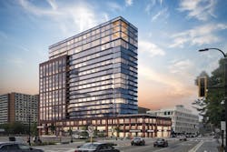 The retail and apartment complex is located on the border of North Loop and Downtown Minneapolis. The retail and apartment complex is located on the border of North Loop and Downtown Minneapolis.