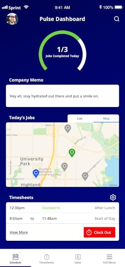Screen shot from a FieldPulse service agent dashboard. Screen shot from a FieldPulse service agent dashboard.