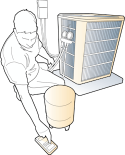 Make sure you have the necessary tools and measurements before randomly adjusting the refrigerant charge. Can you identify the essential test instruments missing from this illustration? Make sure you have the necessary tools and measurements before randomly adjusting the refrigerant charge. Can you identify the essential test instruments missing from this illustration?