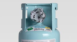 Examine all refrigerant packaging for an anti-counterfeiting security shrink sleeve.