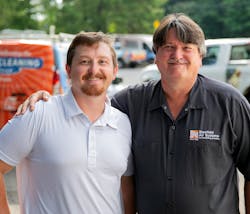 Nathan Coker, right, and his son Rex. &apos;Pulling the lead tech out of the field to be full time support and manager was game changing,&apos; Nathan says.