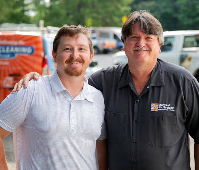 Nathan Coker, right, and his son Rex. &apos;Pulling the lead tech out of the field to be full time support and manager was game changing,&apos; Nathan says.