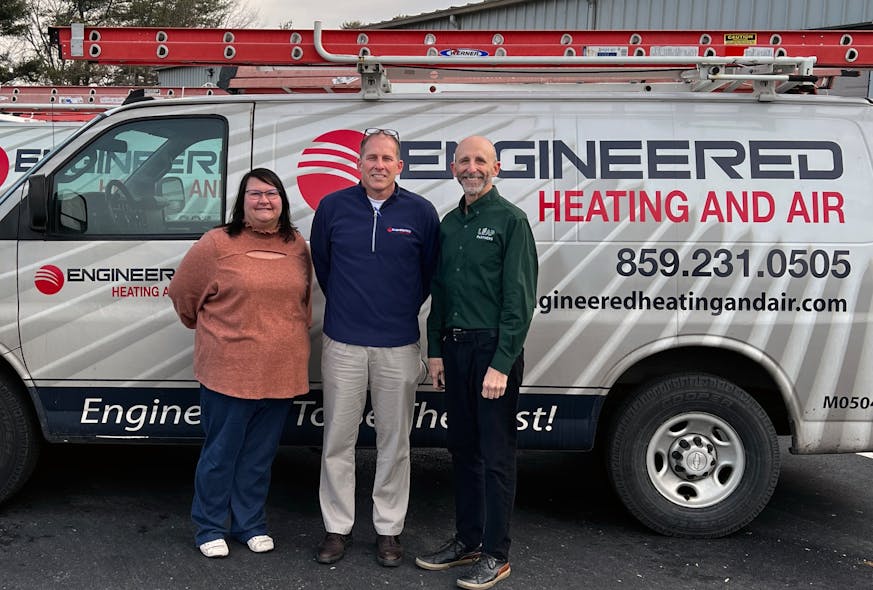 Kristi Toth and John Cerasuolo of Leap Partners with Tom Robeson of Engineered Heating and Air (center).