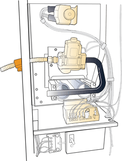 No testing is needed to find a bypassed furnace door switch. All you have to do is pay attention to the installation. Many technicians will spot the poor gas line connection in this illustration but overlook the bypassed door switch because they see it so often, or the previous technician did a great job hiding it.