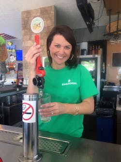 Becky Brotherton, director of brand and marketing, RIDGID for Emerson, pours a cold Unplugged Wrench 100 IPA from the limited edition beer tap at the Unplugged Brewing Company. Becky Brotherton, director of brand and marketing, RIDGID for Emerson, pours a cold Unplugged Wrench 100 IPA from the limited edition beer tap at the Unplugged Brewing Company.